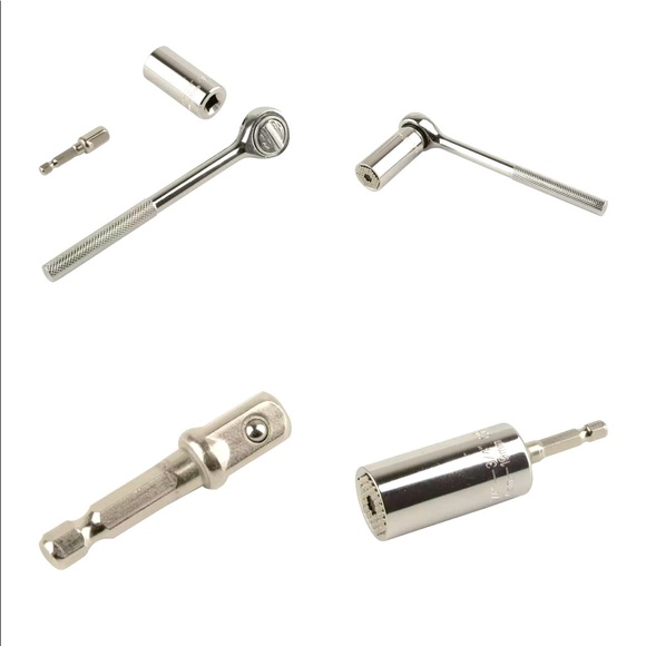 NEW 3/8" Drive Ratchet Handle Wrench, Universal Socket & Drill Adapter 3PC Set - Picture 8 of 16
